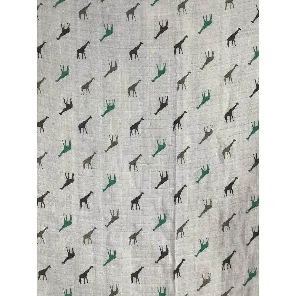 Tiny Zone Gray Green Giraffe Muslin Swaddle Baby Blanket Bamboo Cotton Blend